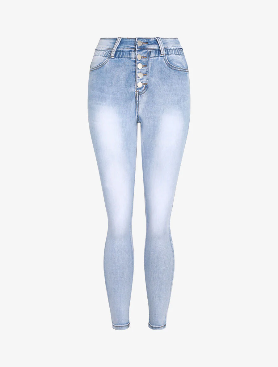 Jean met taille-empire en elastiek - Lichtblauw