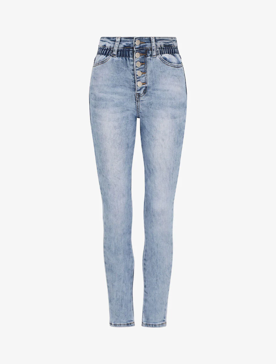 Jean met taille-empire en elastiek - Blauw denim
