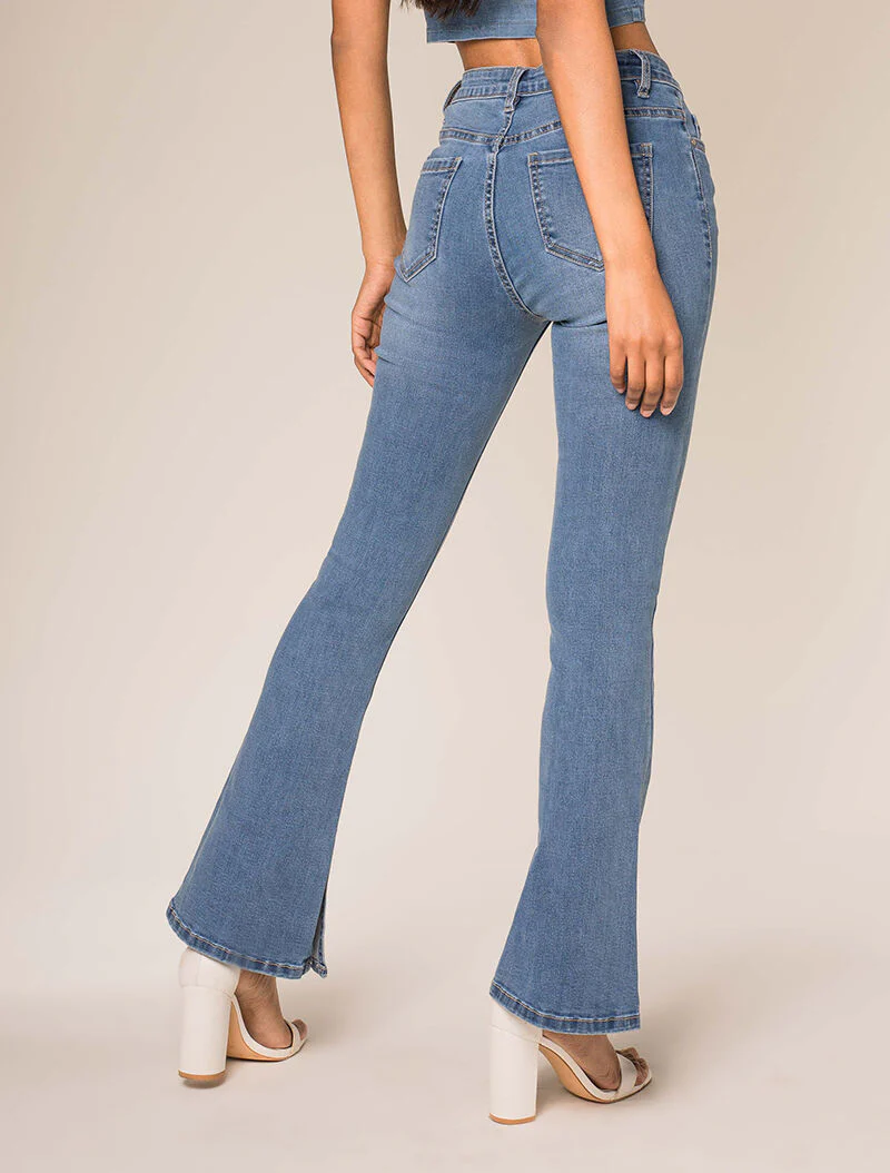 Jean met uitlopende pijpen en gespleten randen - blauw denim - Image 2