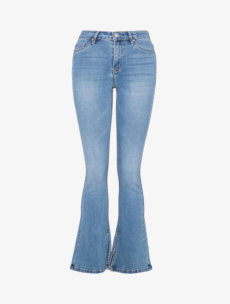 Jean met uitlopende pijpen en gespleten randen - blauw denim - Image 3