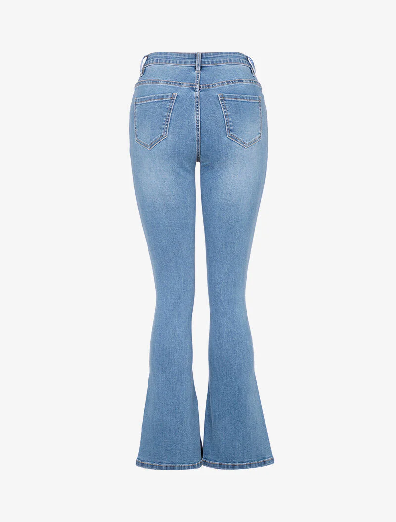 Jean met uitlopende pijpen en gespleten randen - blauw denim - Image 4