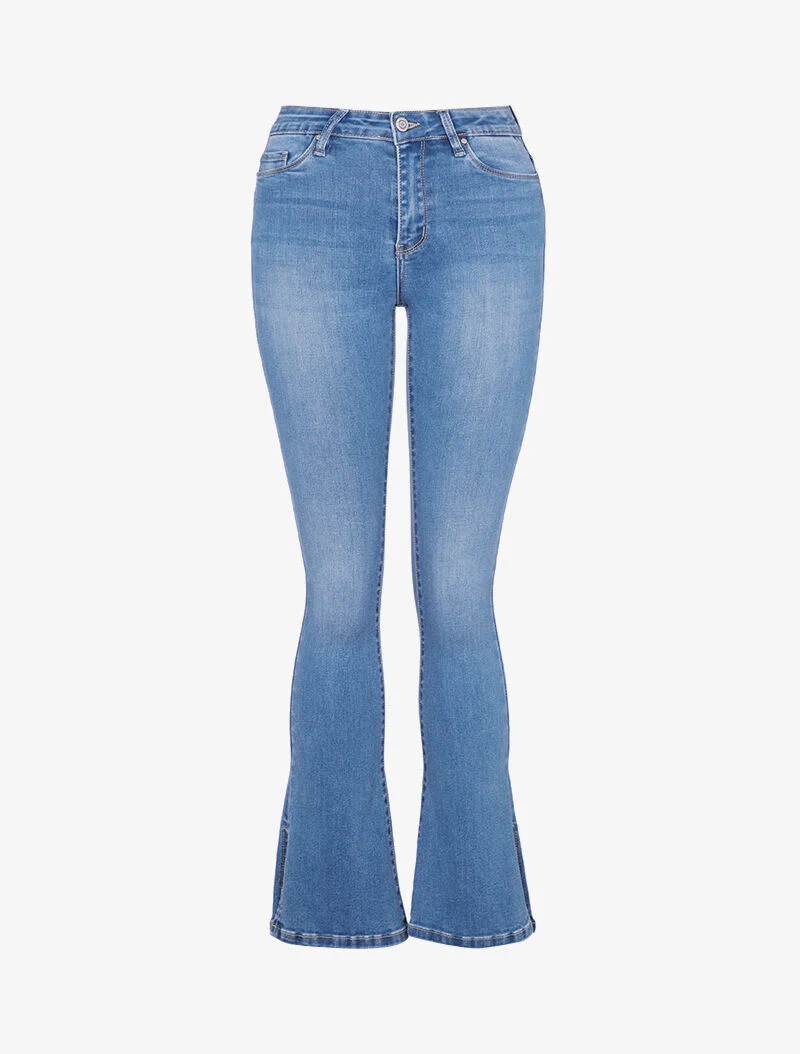 Jean met uitlopende pijpen en gespleten zijkanten - blauw denim - Image 3