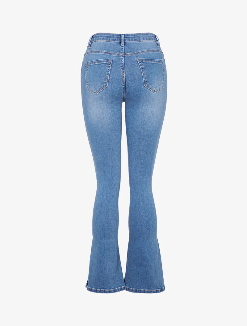 Jean met uitlopende pijpen en gespleten zijkanten - blauw denim - Image 4
