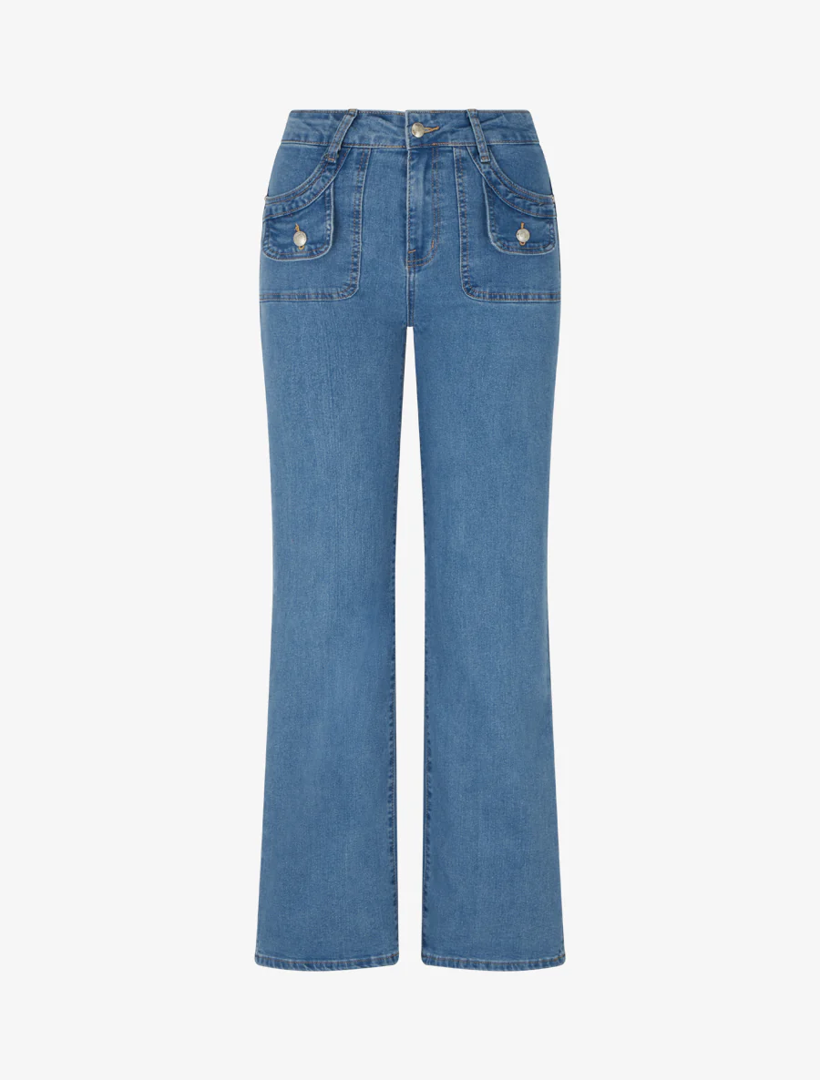 Jean met wijde pijpen en decoratieve zakken, rechte snit. - Blauw