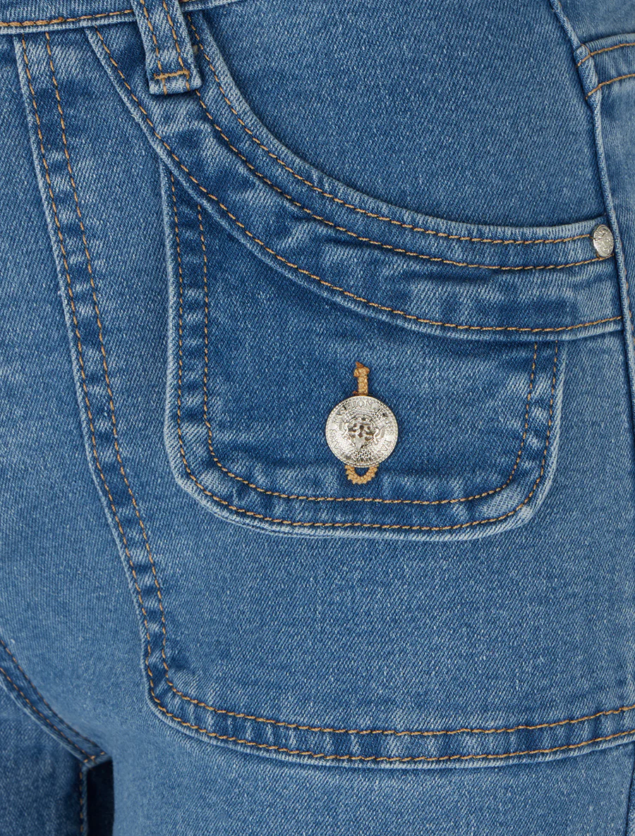 Jean met wijde pijpen en decoratieve zakken, rechte snit. - Blauw - Image 3