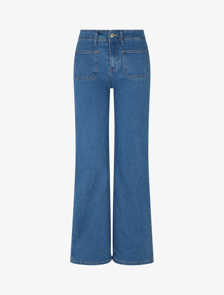 Jean met wijde pijpen en rechte snit met 4 zakken - Blauw