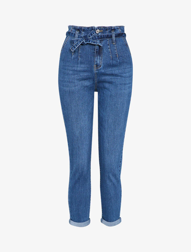 Jean mom met empire taille gestileerd - Blauw