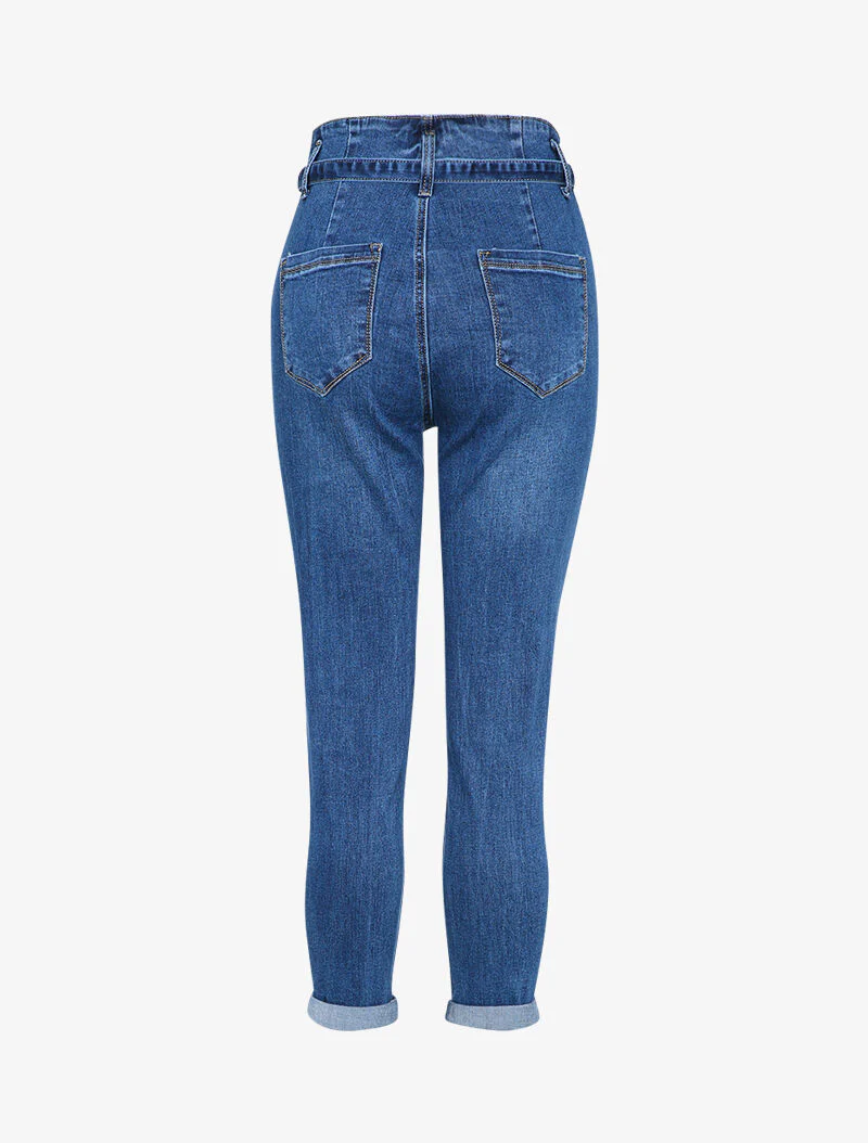 Jean mom met empire taille gestileerd - Blauw - Image 2