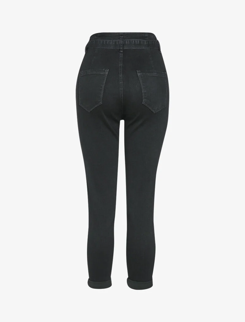 Jean mom met empire taille gestileerd - Zwart - Image 2