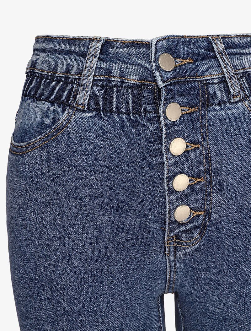 Jean papieren zak met een empire taille en geplooide details - Blauw - Image 3