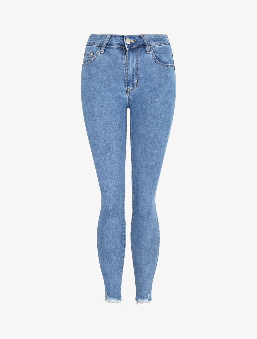 Jean push up met gescheurde randen - Lichtblauw