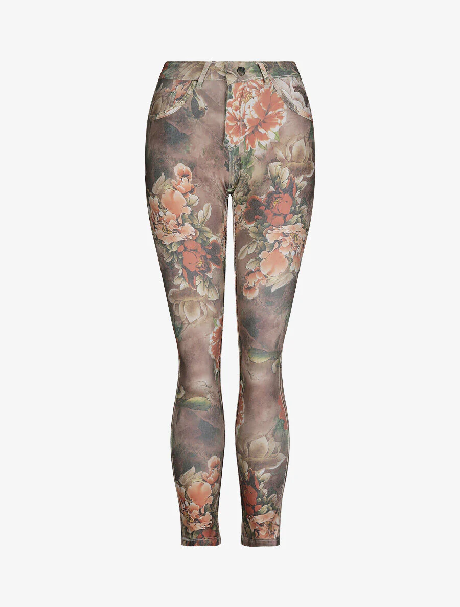 Jean reversibele slanke hoge taille gekreukt bloemenprint - Khaki - Image 3