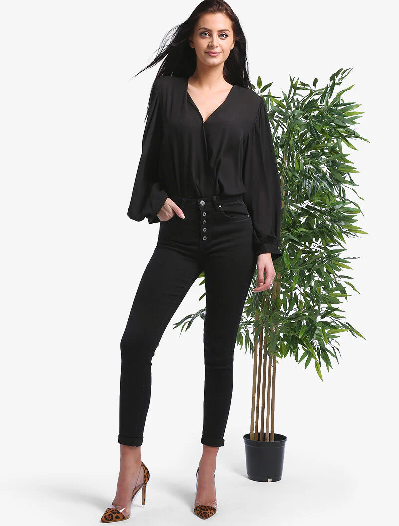 Hoge taille skinny jeans - zwart