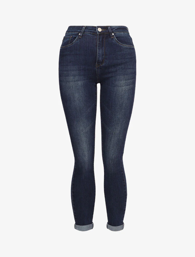 Jean skinny verbleekt met een opgerolde zoom - Donkerblauw
