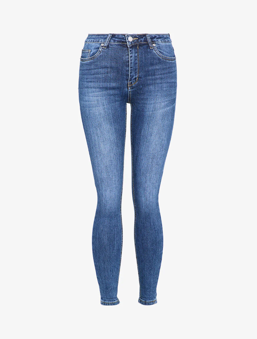 Slim jeans met wassing - Blauw denim