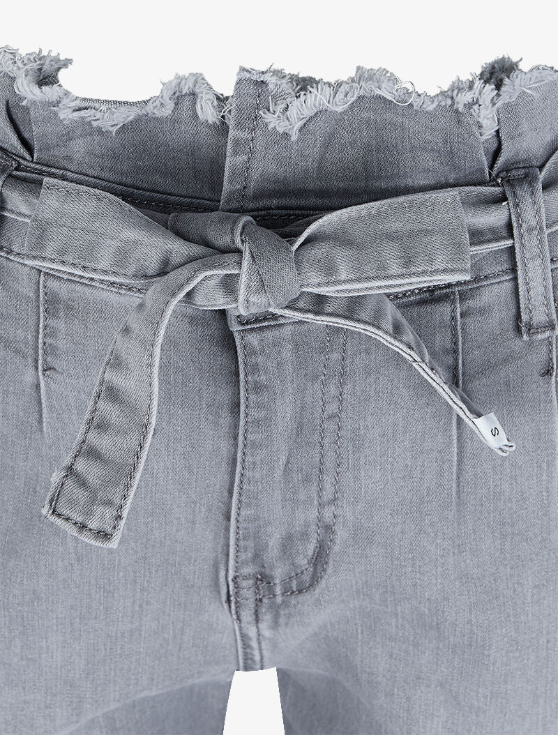 Slim fit paperbag jeans met rafelige taille - Grijs - Image 5