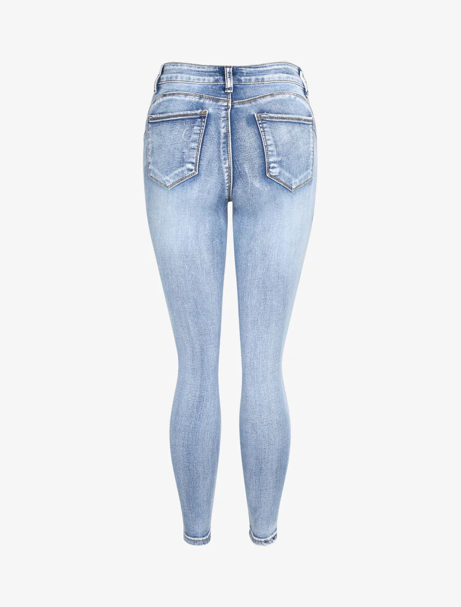 Slim fit push up jeans gewassen - Blauw - Image 2