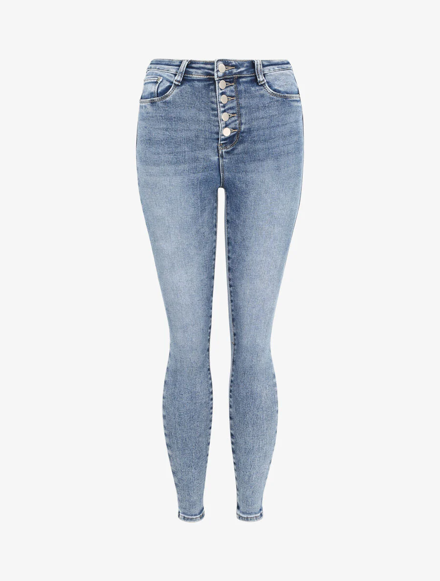 Slim push up jeans met knopen - Blauw denim
