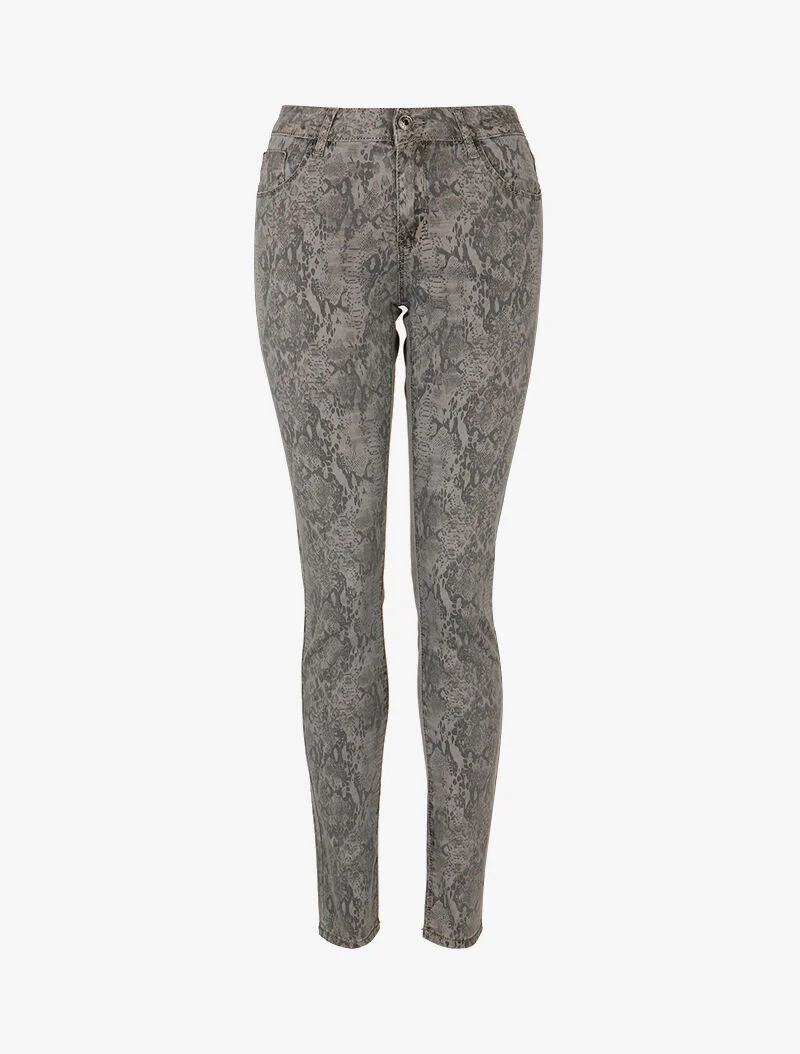 Slanke jeans met slangenprint - grijs - Image 3