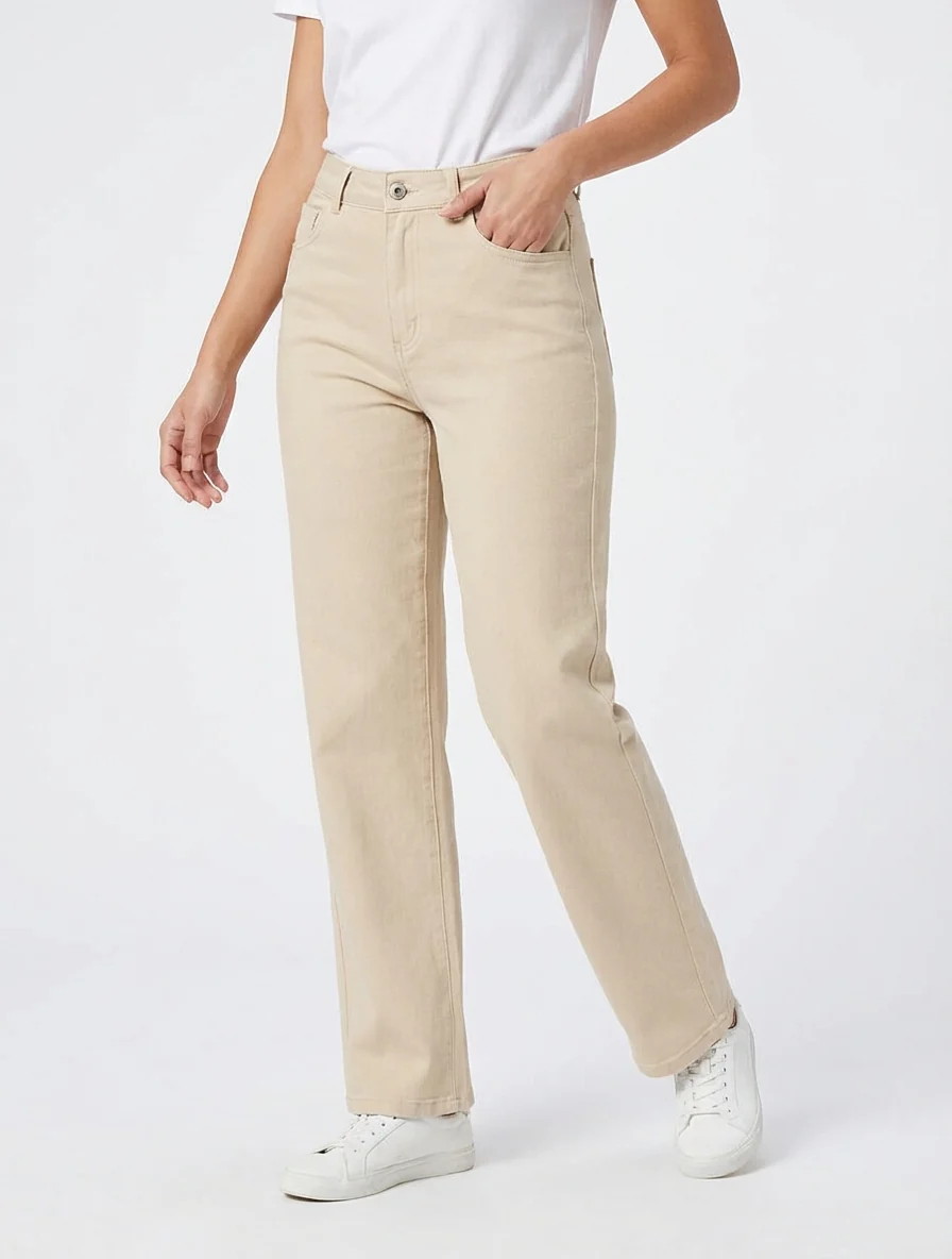 Jean stretch met hoge taille - Beige - Image 4