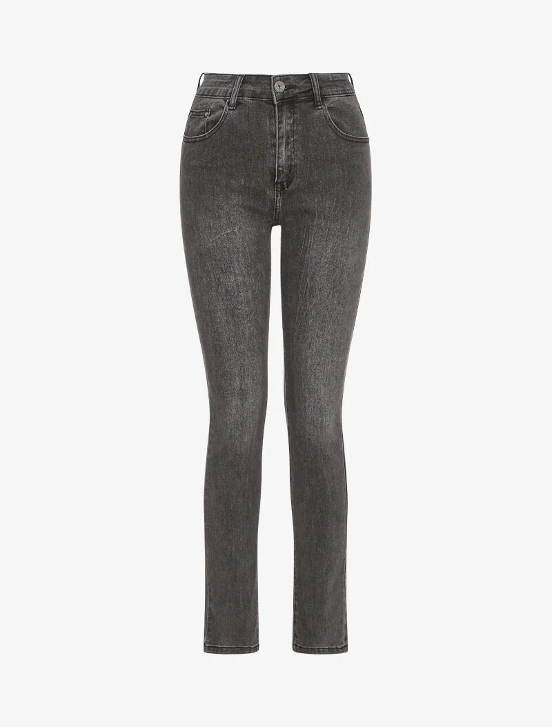 Rechte stretch jeans gewassen - Antraciet