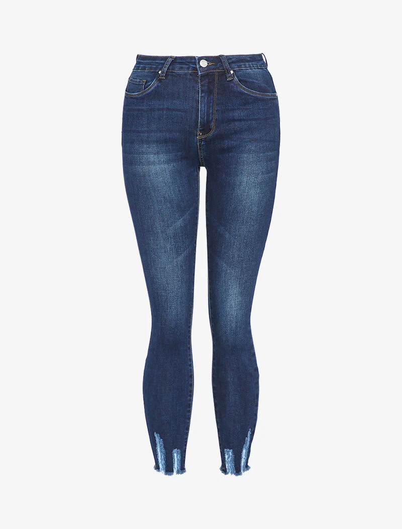 Jean 7/8 met versleten randen - Blauw