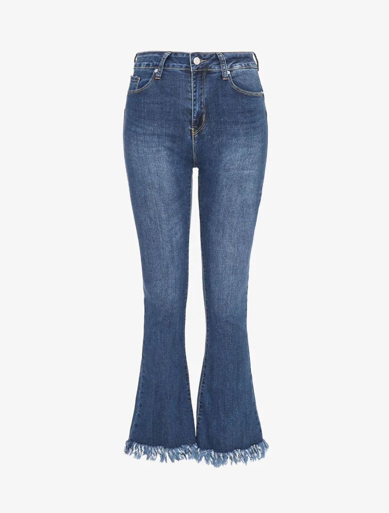 Jean flare vervaagd met onafgewerkte randen - Blauw