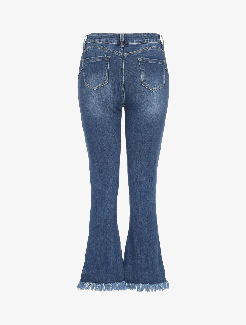 Jean flare vervaagd met onafgewerkte randen - Blauw - Image 2