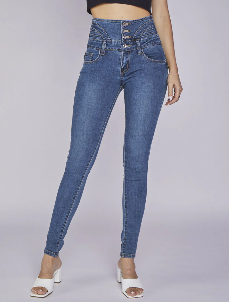 Jean taille empire en gestileerd - Denim blauw