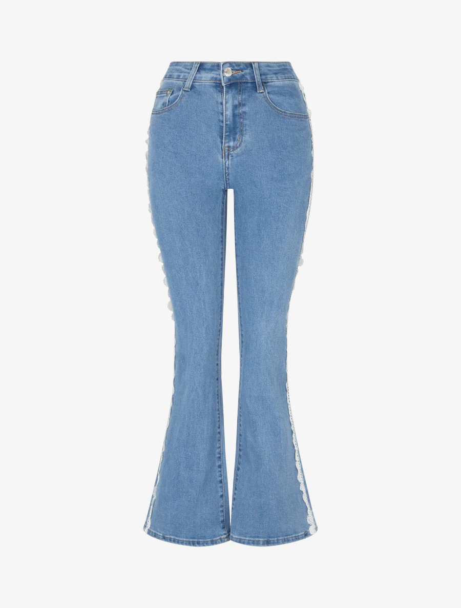 Jeans met kanten bies - Blauw