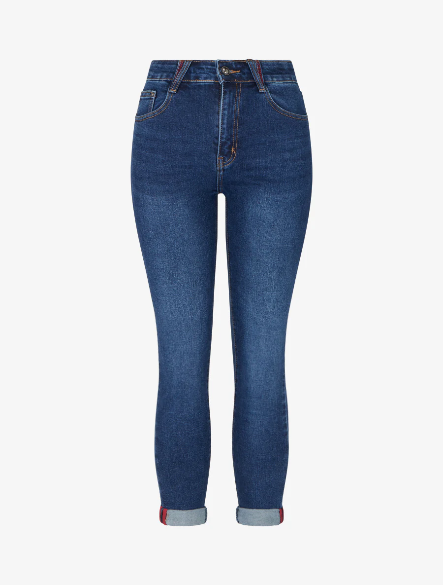 Jeans met omgeslagen zoom. - Blauw