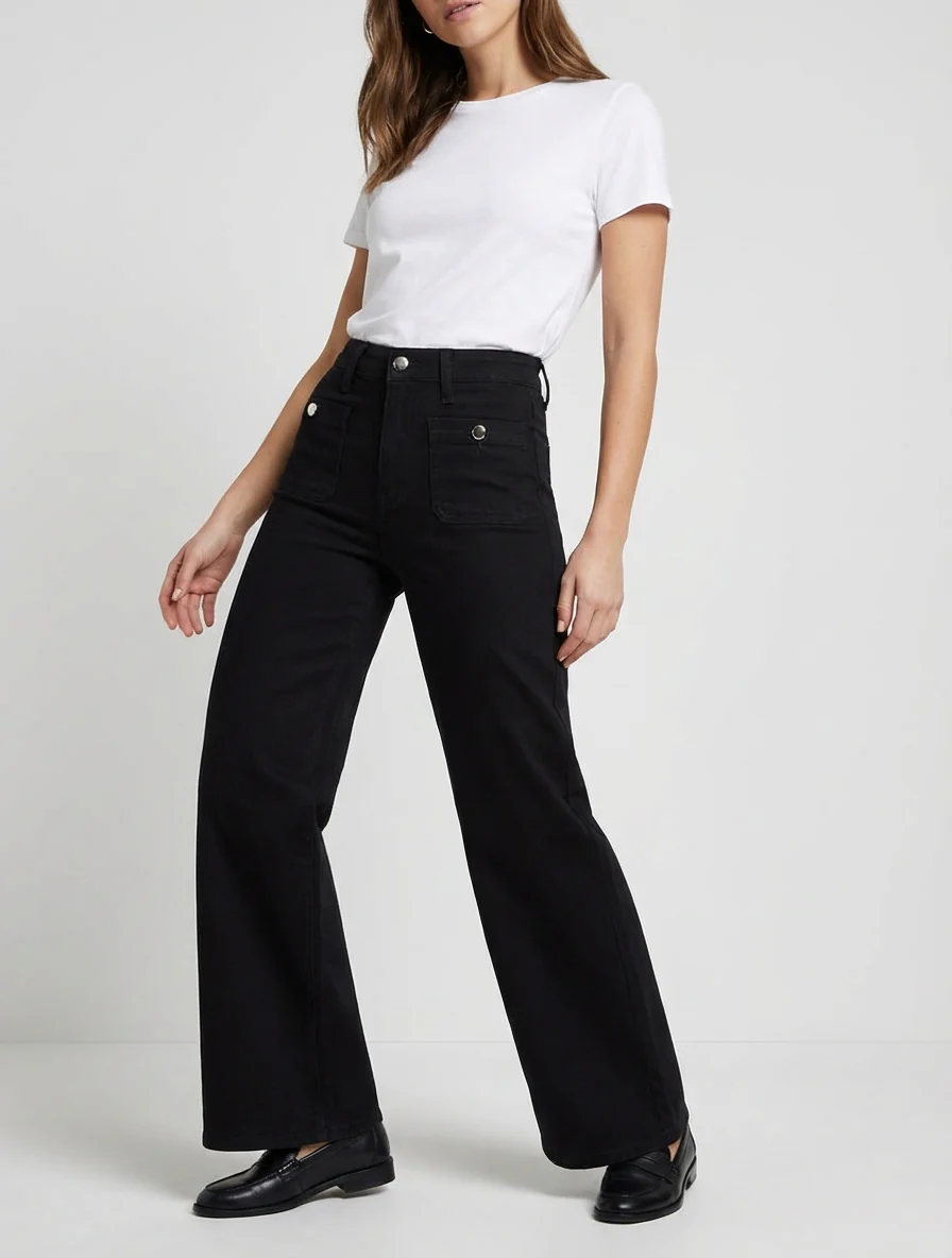 Jeans met opgestikte zakken en knopen, push-up model - Zwart - Image 4