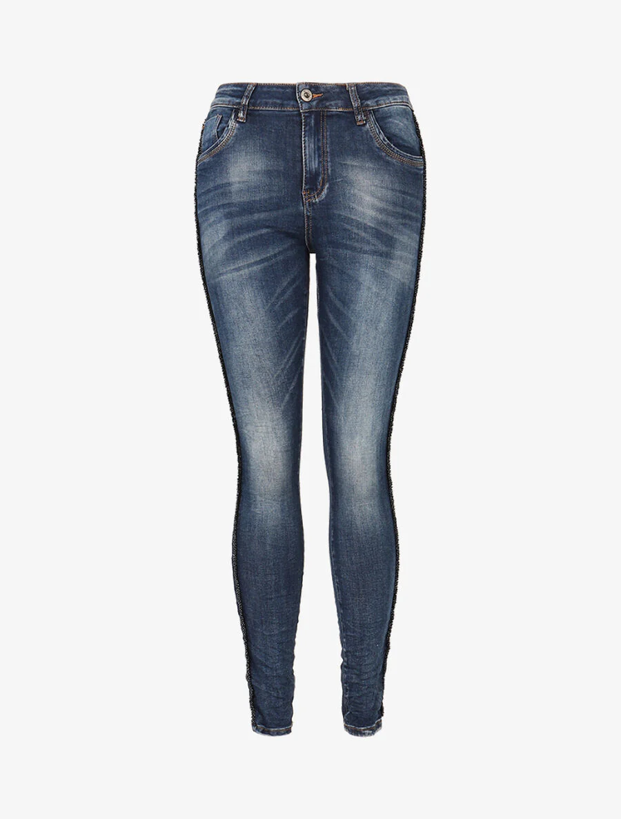 Jean met parelrand - donker denim