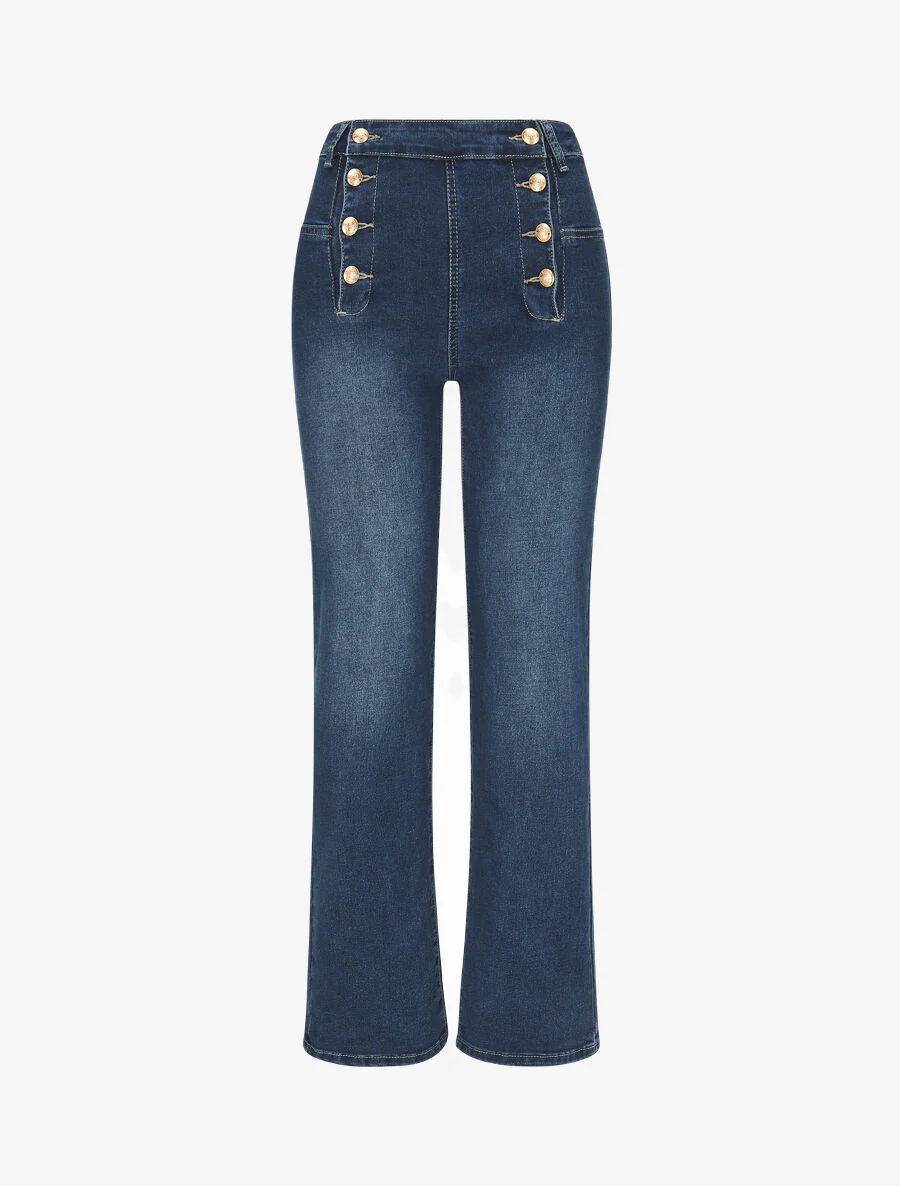 Jeans met rechte pijpen en knoopsluiting - blauw