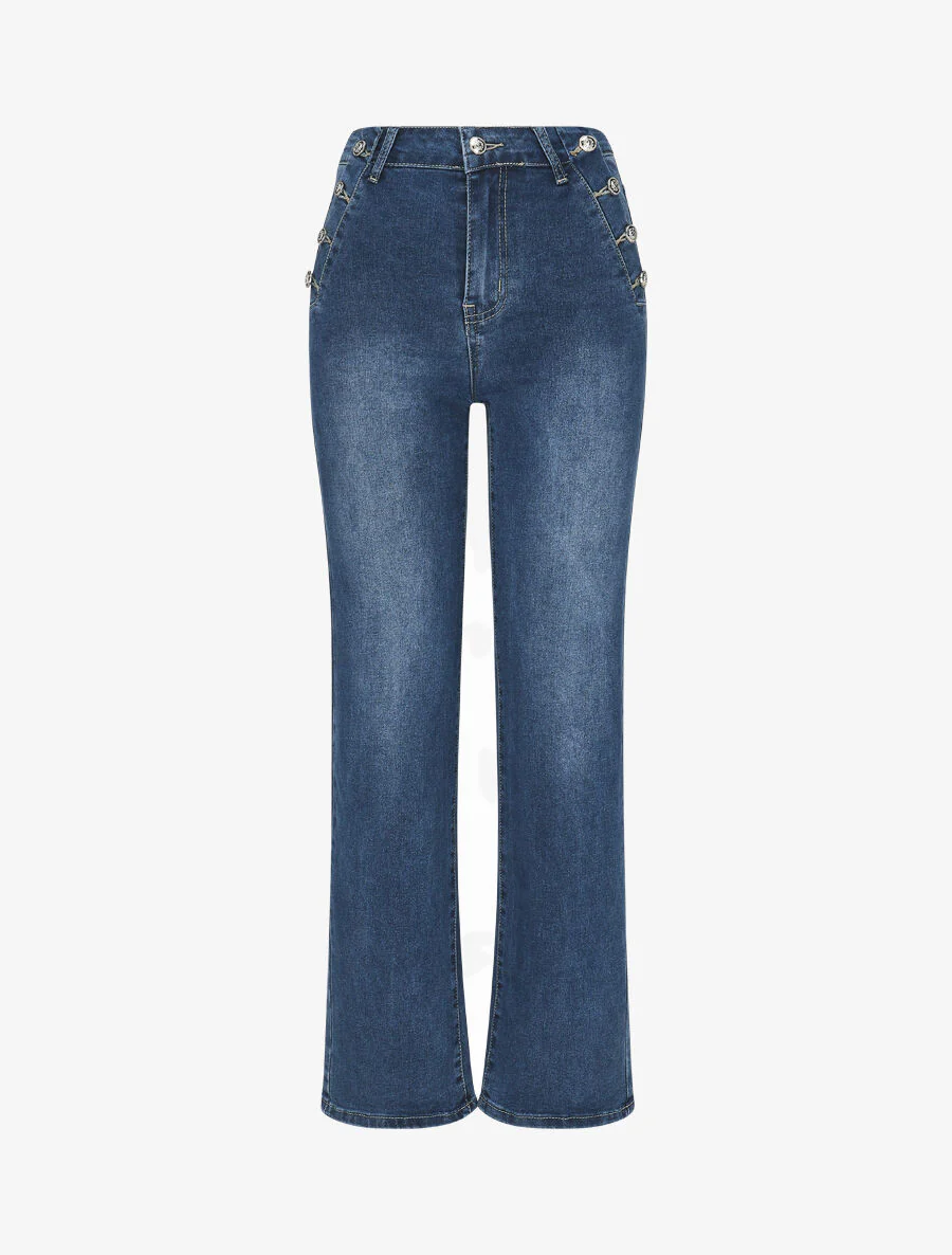 Jeans met rechte pijpen en knoopsluiting - blauw