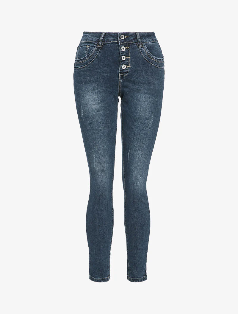 Jean met gestileerde naden - Donker denim