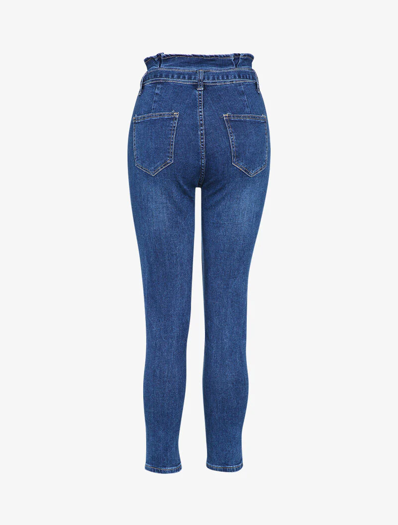 Jean mom taille empire met plooien - Blauw denim - Image 2