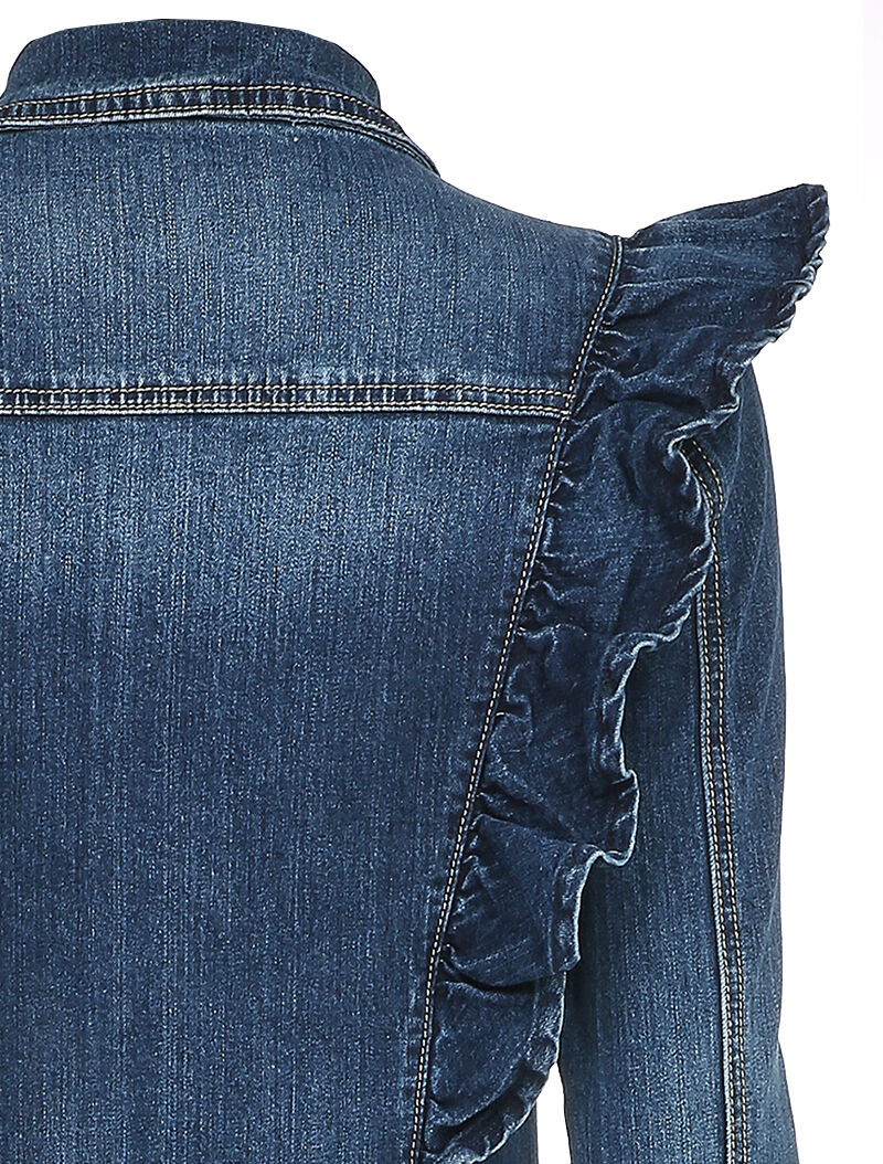 Jeans jumpsuit met volantbuste - Blauw denim - Image 3