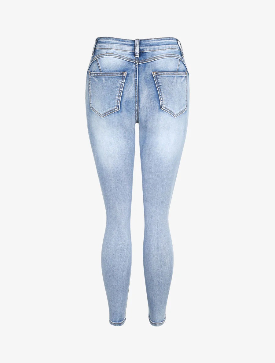 Jean met hoge taille in verwassen look - Blauw - Image 2