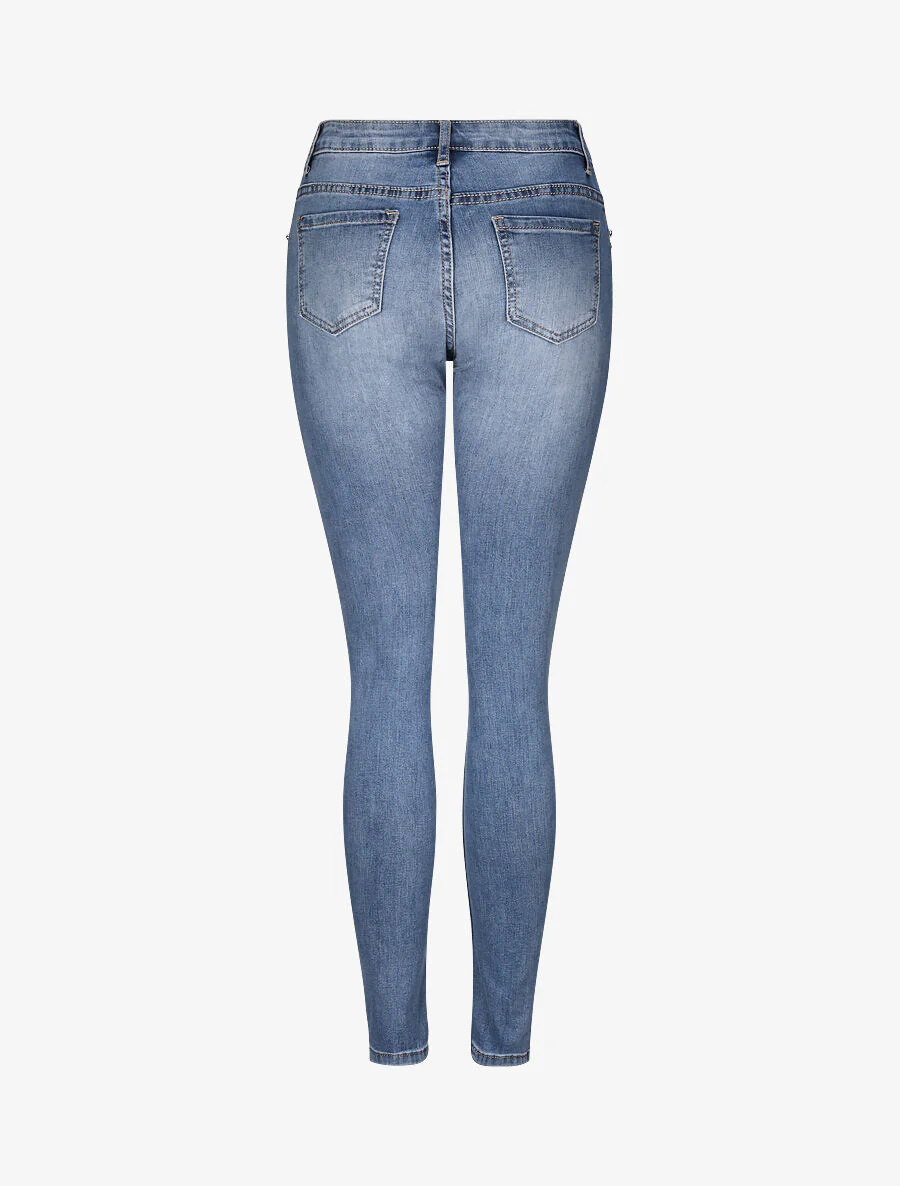 Gescheurde skinny jeans met strass zakken - Blauw denim - Image 2