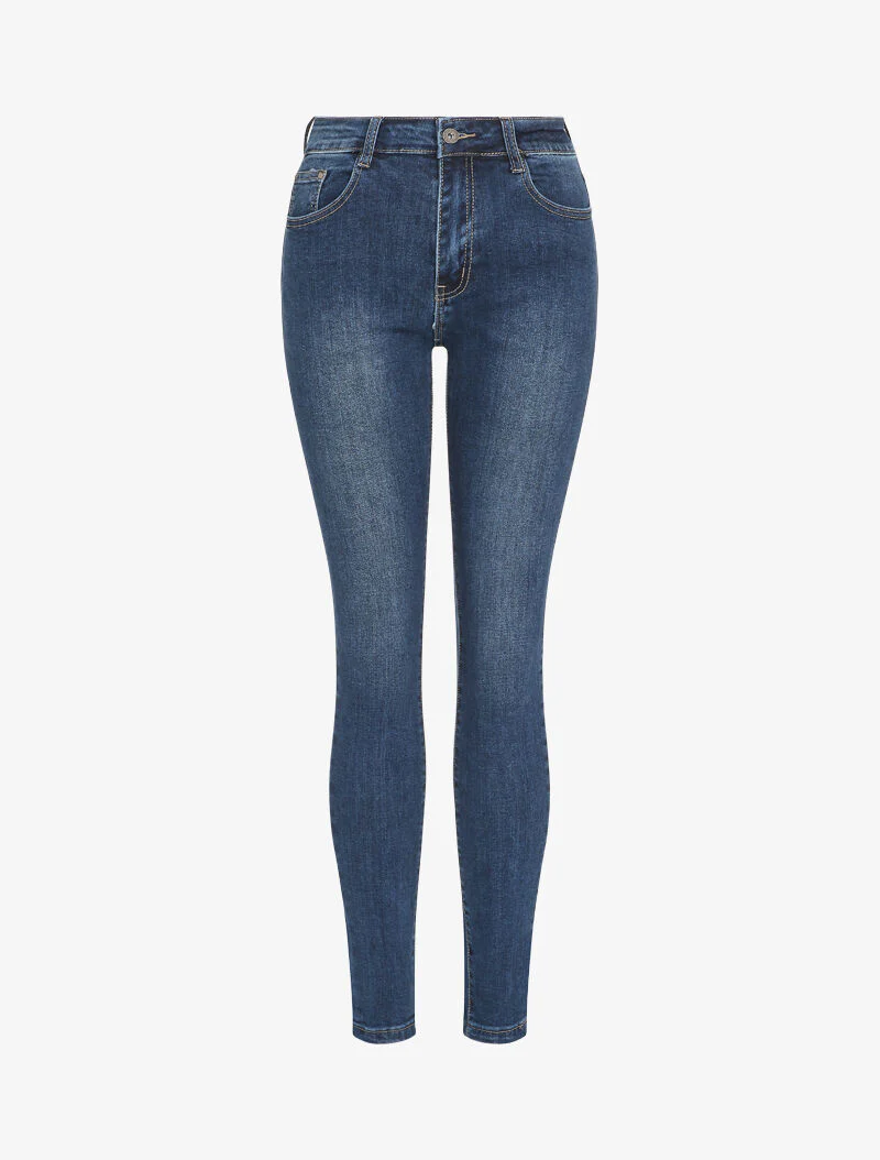 Licht gewassen slim fit jeans met hoge taille - Blauw