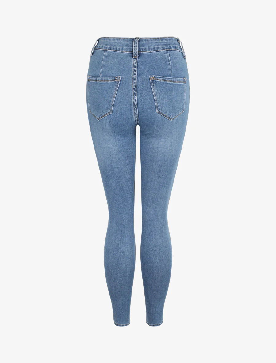 Hoog getailleerde skinny jeans met een verwassen look - Blauw - Image 2