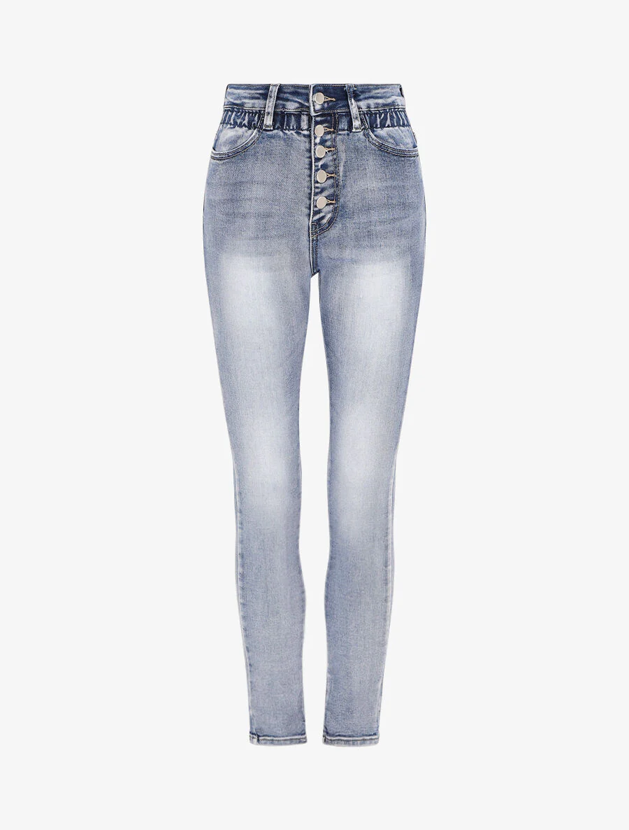 Slim jeans met elastische empire taille - Denim