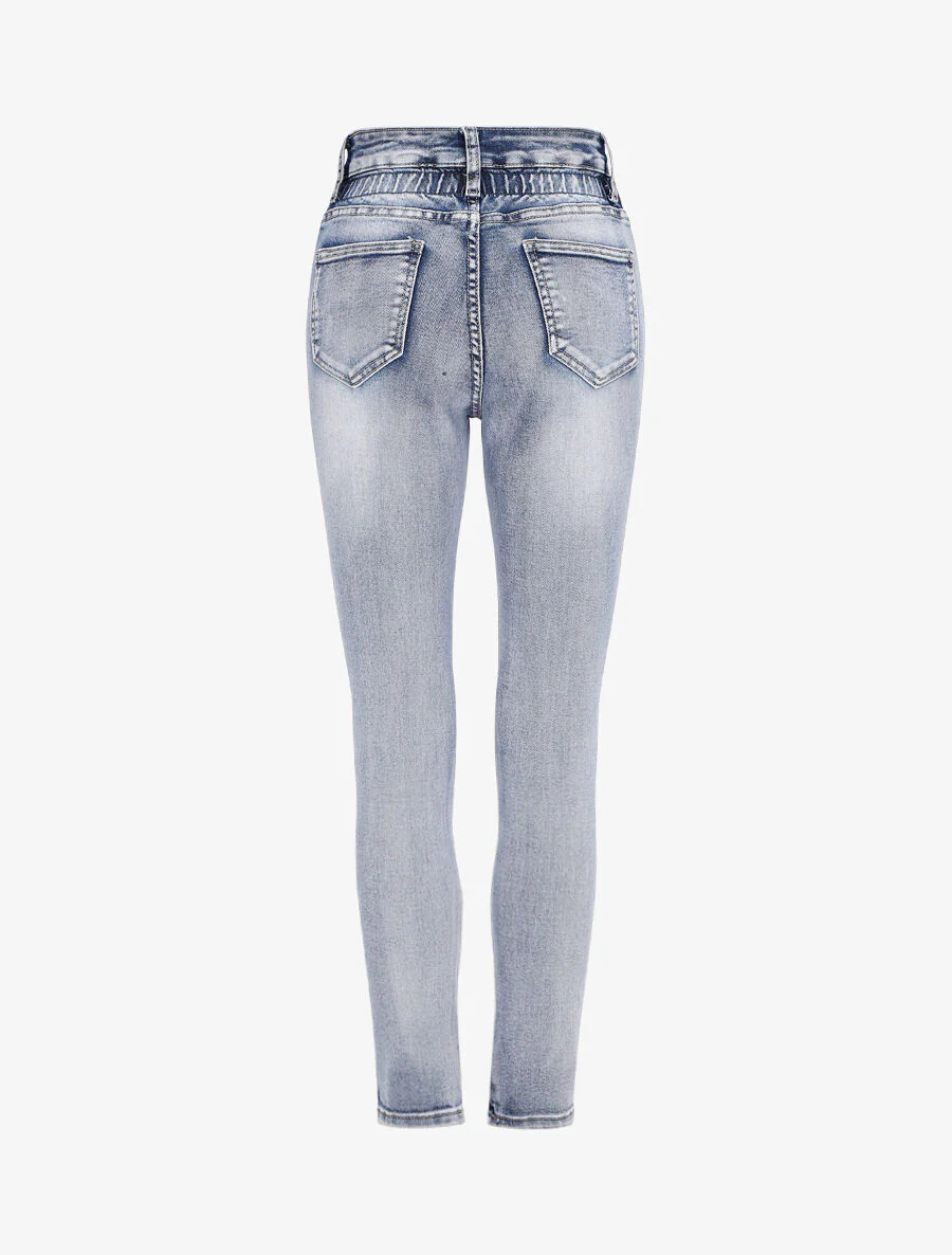 Slim jeans met elastische empire taille - Denim - Image 2