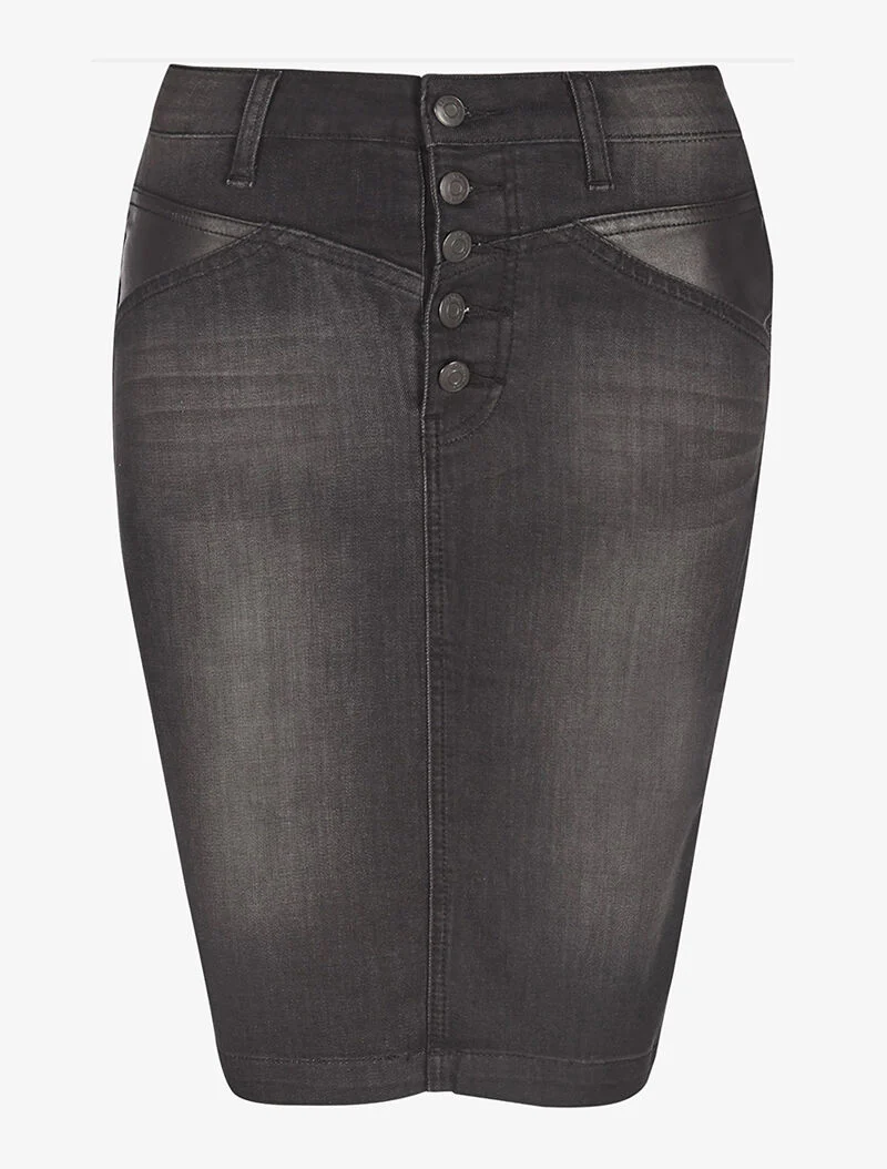 Jeansrok met 5 knopen - antraciet