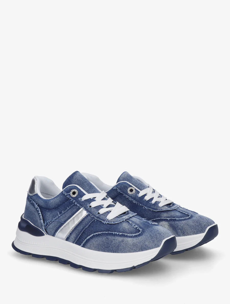 Jeanssneakers met band en contrasterende hielversteviging - Blauwe denim - Image 4