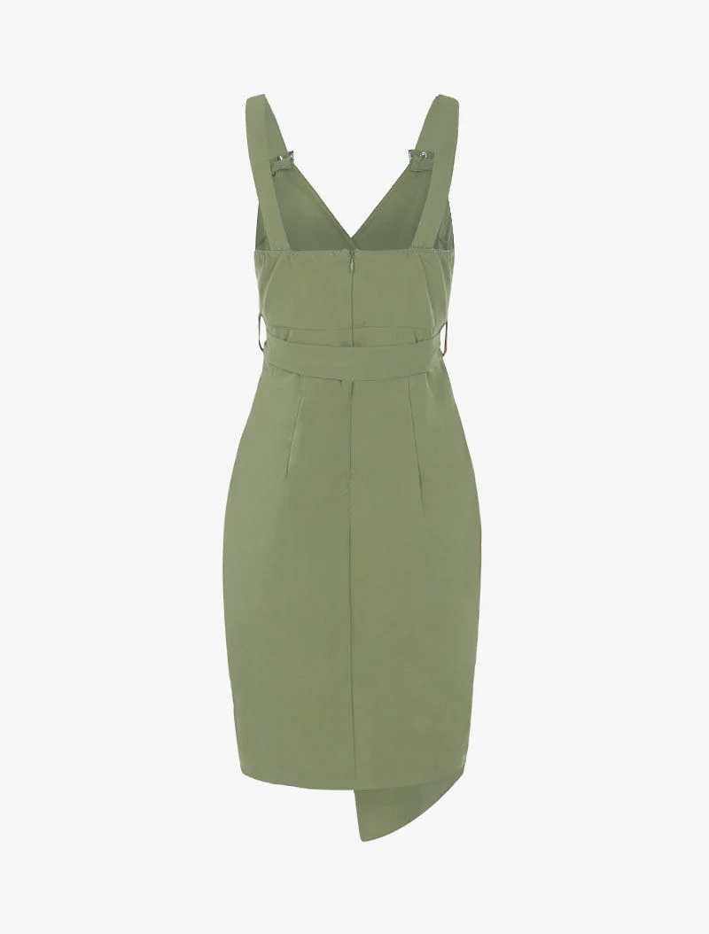 Jurk met decoratieve knopen - kaki - Image 2