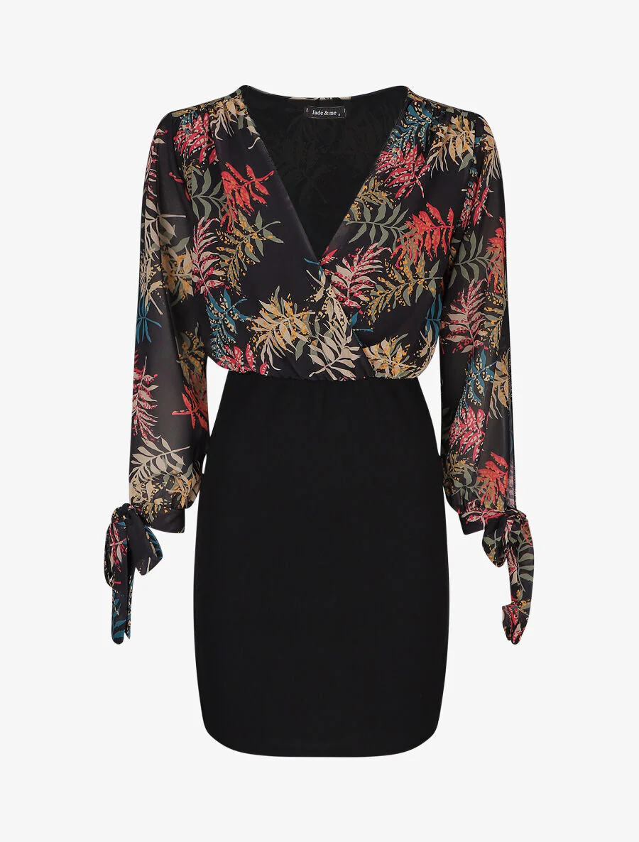 Jumpsuit met bladerenprint op de boezem - Zwart
