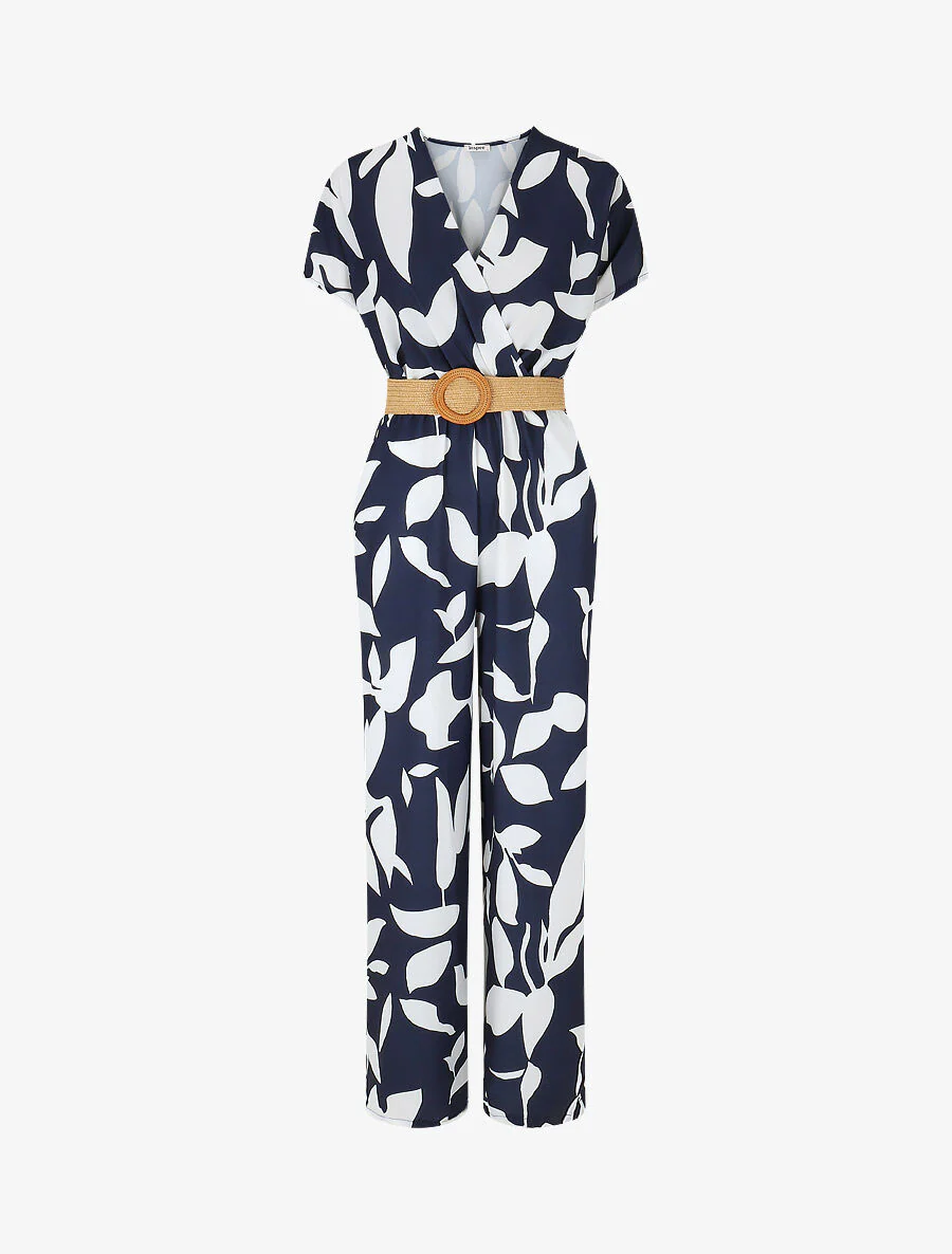 Jumpsuit met grafische print en korte mouwen - Donkerblauw