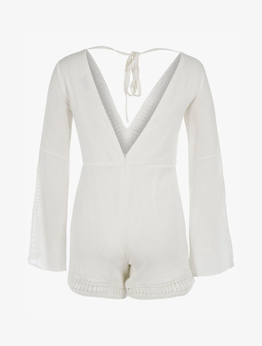 Jumpsuit met kanten rand - wit - Image 2
